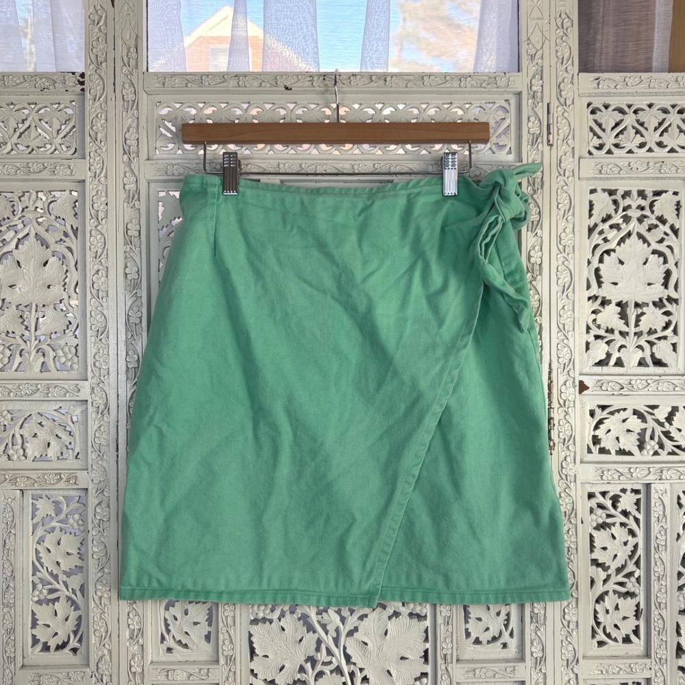 Vtg Green Denim Wrap Skirt Sz M Retro 90's‎ Beachy Casual Bright Twee